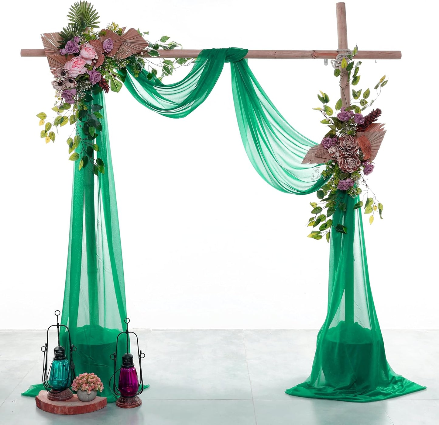 VDS Pack of 2 Panel (30 Inch X 30 Feet) Wedding Arch Draping Fabric Sheer Chiffon Fabric Drapery for Wedding Ceremony Reception Swag Backdrop Canopy Chuppah ARBO Altars Decoration (Emerald)