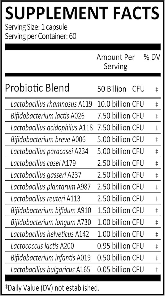 Genuine Health Probiotics, 50 Billion CFU, Daily Care, 15 Diverse Strains, Soy Free, Gluten Free, Vegan Delayed-Release Capsules for Advanced Gut Health (60 Count)