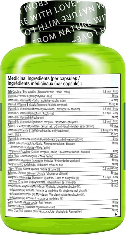 NATURELO One Daily Multivitamin for Women 50+ (Iron Free) - Menopause Support for Women Over 50 - Whole Food Supplement - Non-GMO - No Soy - 60 Capsules - 2 Month Supply