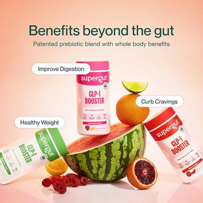 Supergut Gut Healthy Flavored GLP-1 Booster, Blood Orange - High Fiber GLP-1 Supplement Powder for Women & Men - Sugar-Free Drink Mix for Gut Health & Digestive Support (18 Servings)