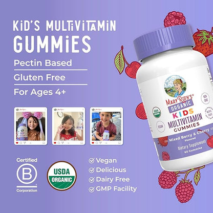 MaryRuth Organics Kids Vitamins | Multi | 1 Month Supply | Multivitamin Gummies for Ages 4+ | Multivitamin for Kids | Vegan | Only 2 Gummies a Day | 60 Count