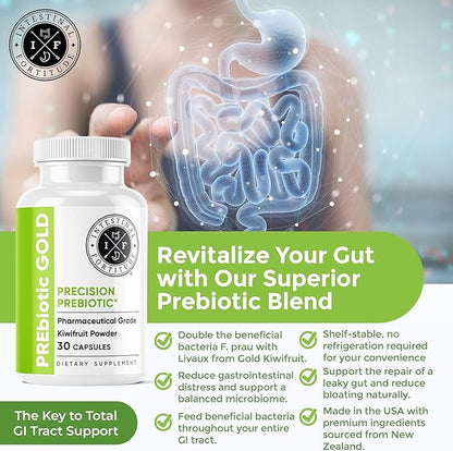 Intestinal Fortitude PREbiotic Gold: Kiwifruit Fiber, Butyrate & Prebiotic Restore Supplement to Support The Gut, Immune & Digestive Support, Anti-Bloating & Leaky Gut Repair, Dairy-Free Capsules