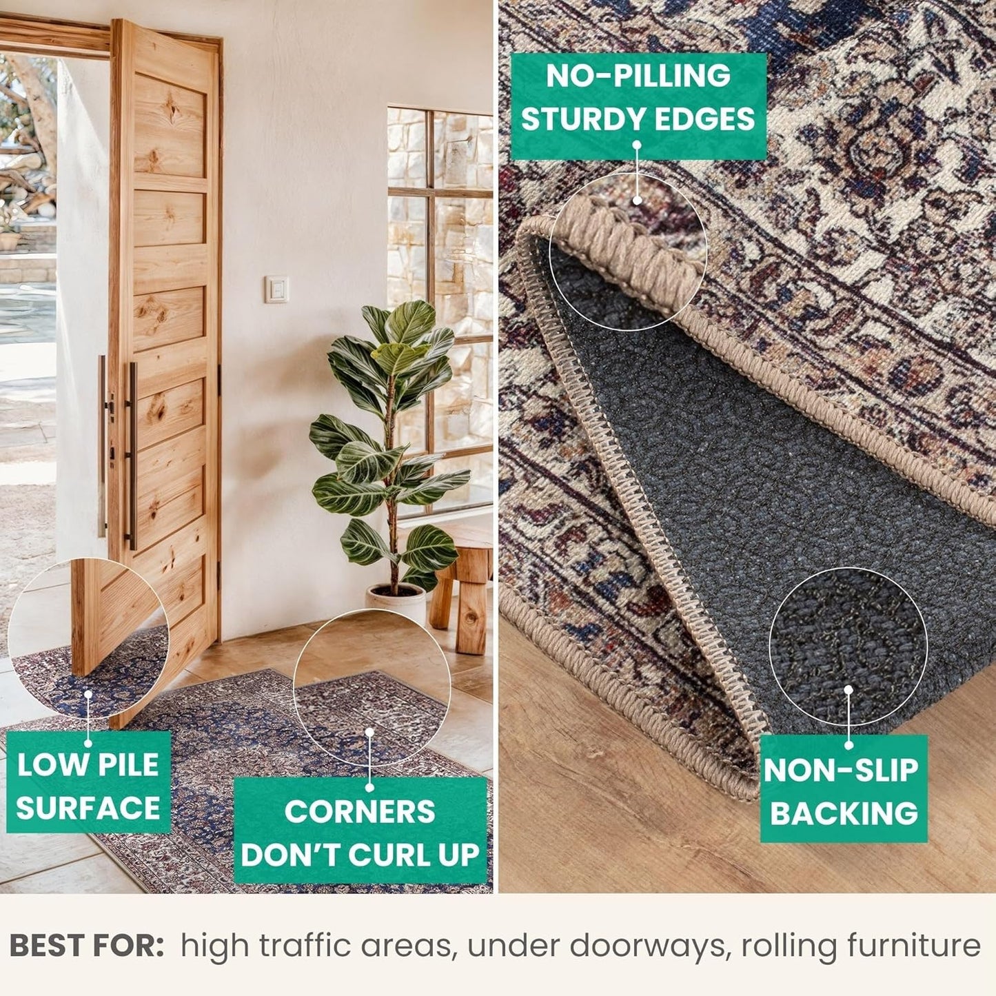 Bloom Rugs Washable Non-Slip 8' x 10' Rug - Dark Blue/Beige Traditional Medallion Area Rug for Living Room, Bedroom, Dining Room, and Kitchen - Exact Size: 8' x 10'