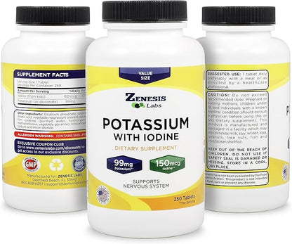 Potassium Gluconate 99mg + 150mcg Iodine from Kelp Bulk (250 Tablets/Bottle)