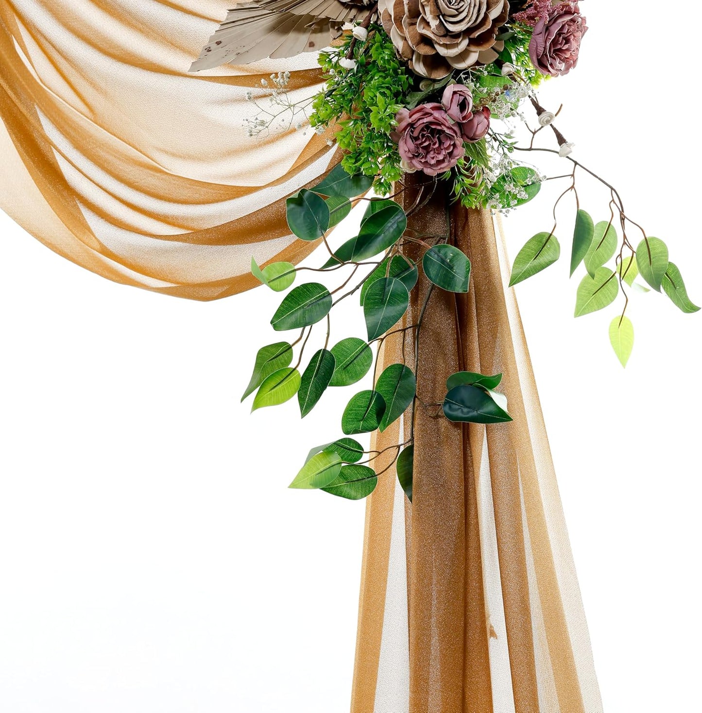 VDS Pack of 1 Panel (30 Inch X 20 Feet) Wedding Arch Draping Fabric Sheer Chiffon Fabric Drapery for Wedding Ceremony Reception Swag Backdrop Canopy Chuppah ARBO Altars Decoration (Mocha)