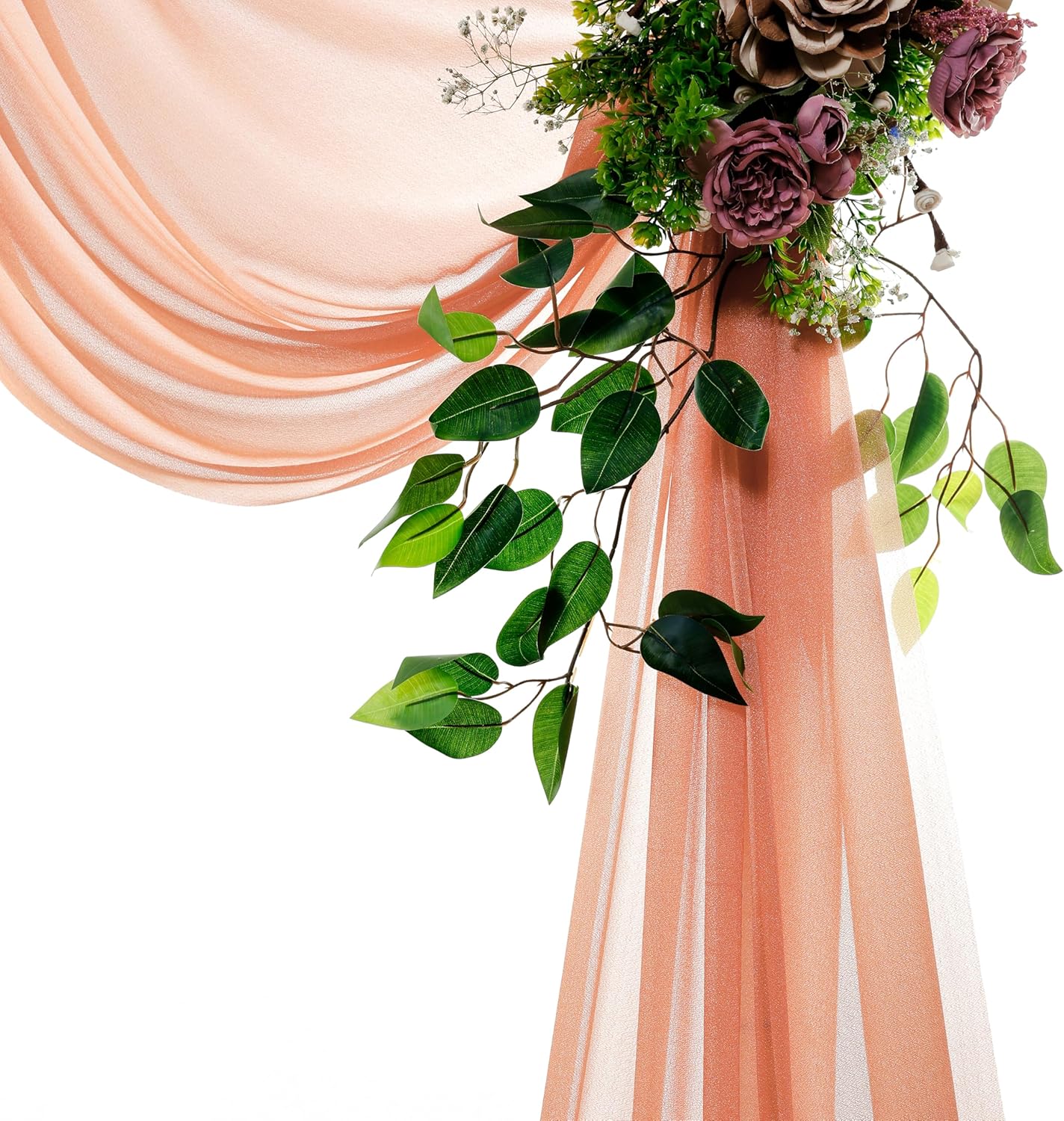 VDS Pack of 2 Panel (30 Inch X 100 Feet) Wedding Arch Draping Fabric Sheer Chiffon Fabric Drapery for Wedding Ceremony Reception Swag Backdrop Canopy Chuppah ARBO Altars Decoration (Coral Peach)