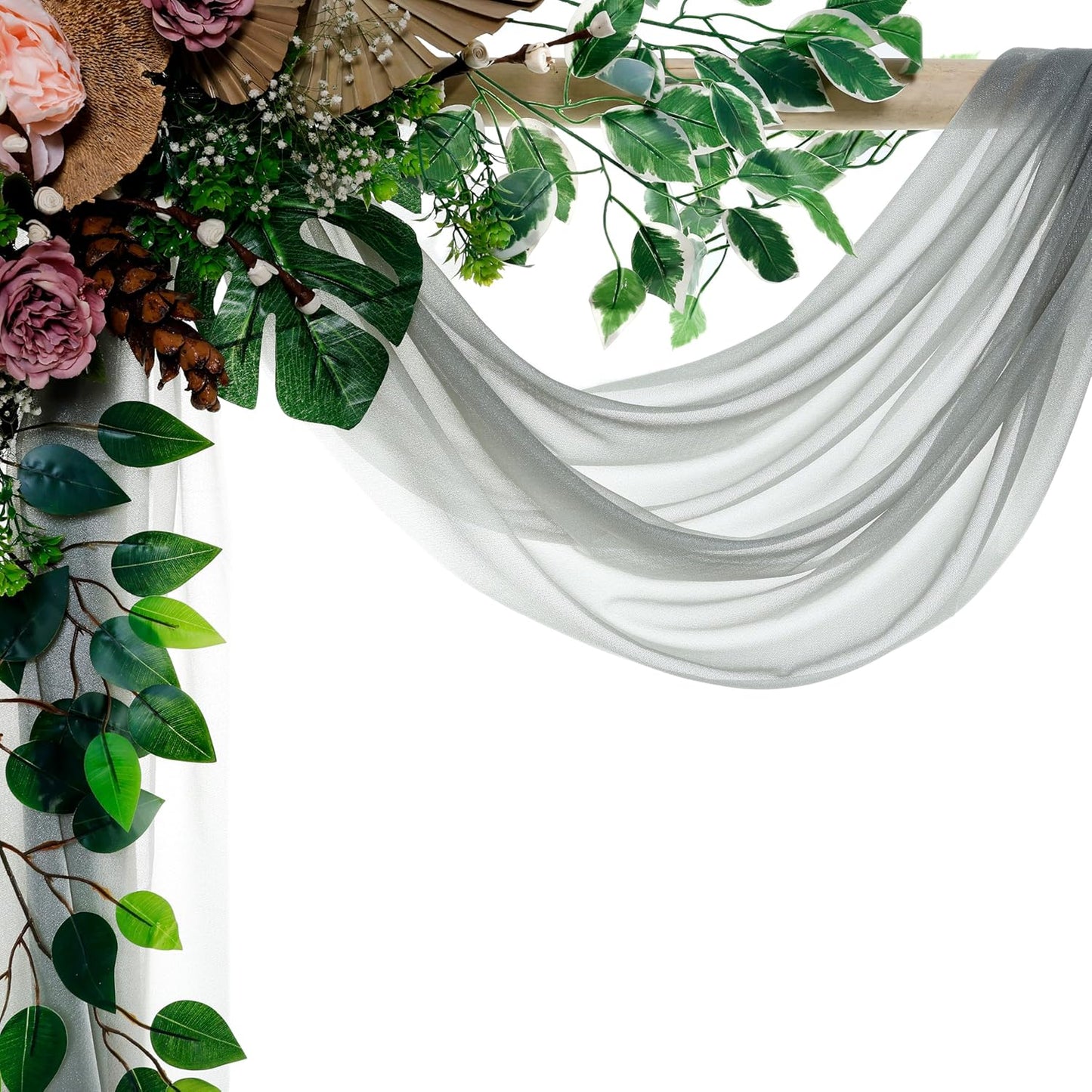 VDS Pack of 2 Panel (30 Inch X 40 Feet) Wedding Arch Draping Fabric Sheer Chiffon Fabric Drapery for Wedding Ceremony Reception Swag Backdrop Canopy Chuppah ARBO Altars Decoration (Grey)