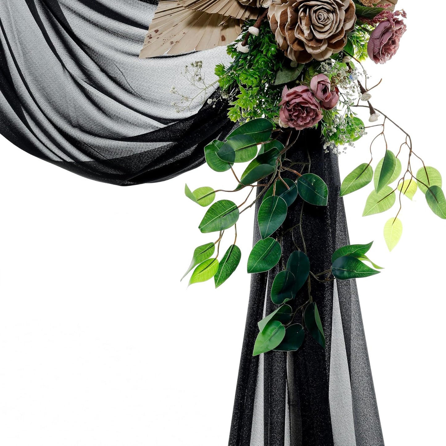 VDS Pack of 2 Panel (30 Inch X 40 Feet) Wedding Arch Draping Fabric Sheer Chiffon Fabric Drapery for Wedding Ceremony Reception Swag Backdrop Canopy Chuppah ARBO Altars Decoration (Black)