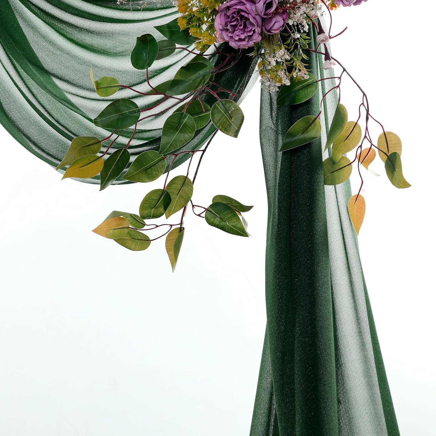 VDS Pack of 2 Panel (30 Inch X 20 Feet) Wedding Arch Draping Fabric Sheer Chiffon Fabric Drapery for Wedding Ceremony Reception Swag Backdrop Canopy Chuppah ARBO Altars Decoration (Hunter Green)