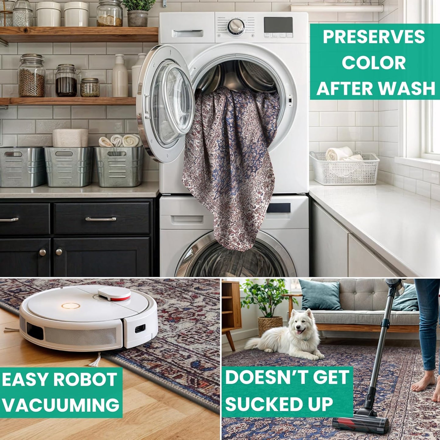 Bloom Rugs Washable Non-Slip 5' x 7' Rug - Dark Blue/Beige Traditional Medallion Area Rug for Living Room, Bedroom, Dining Room, and Kitchen - Exact Size: 5' x 7'