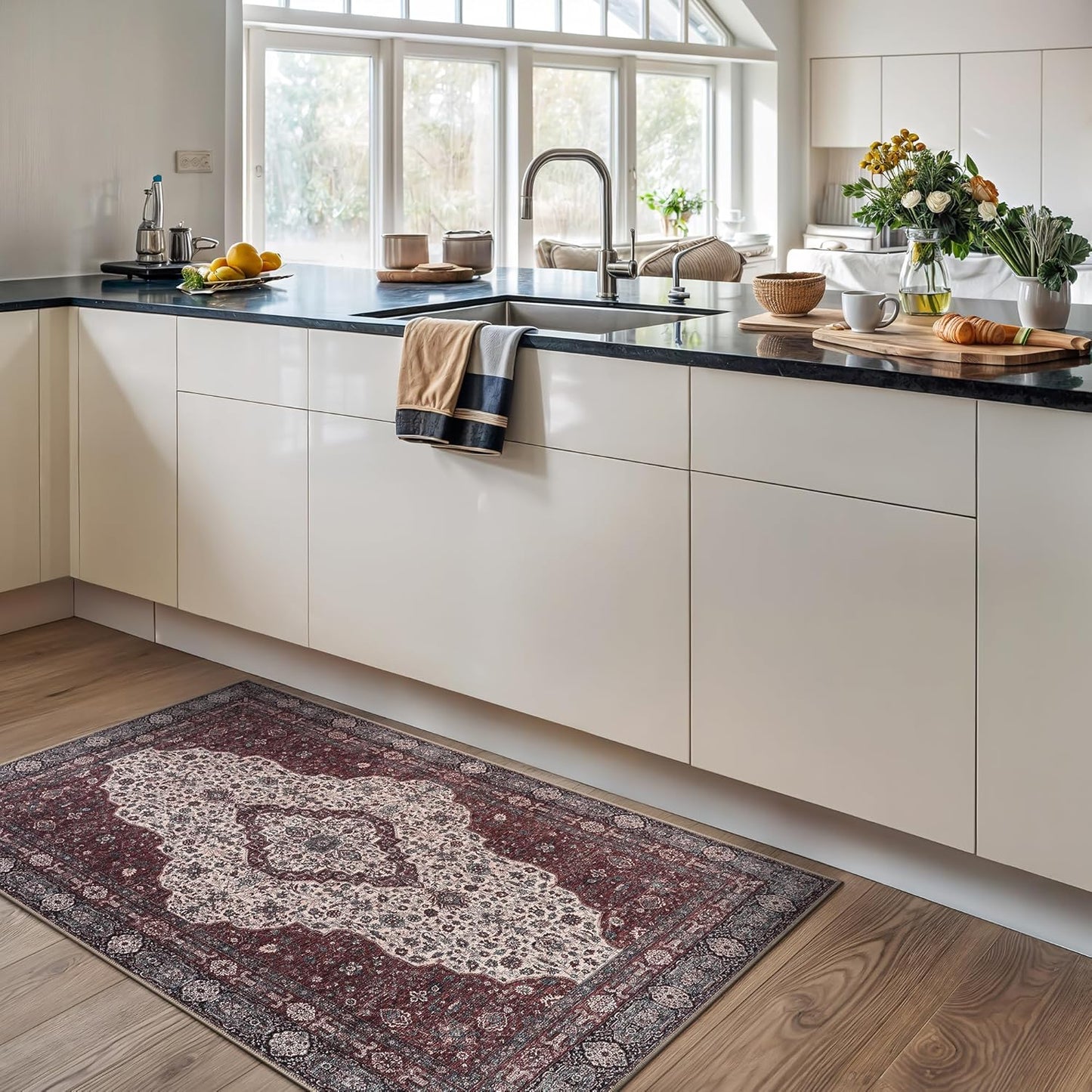 Bloom Rugs Washable Non-Slip 3' x 5' Rug - Red/Green/Cream Traditional Medallion Area Rug for Living Room, Bedroom, Dining Room, and Kitchen - Exact Size: 3' x 5'