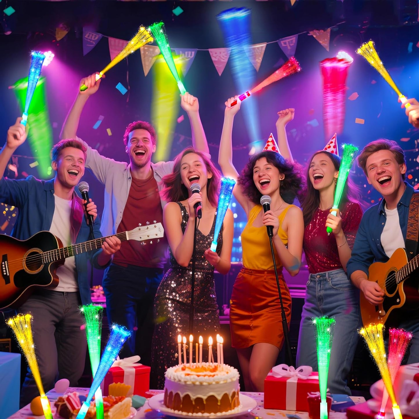 OceanWings Glow Fiber Optic Wands,Halloween Glow Sticks Bulk Party Pack,Glow in the dark Party Supplies Favor Flashing Light Up Sticks for Birthday Holiday Party Wedding Halloween Christmas(100)