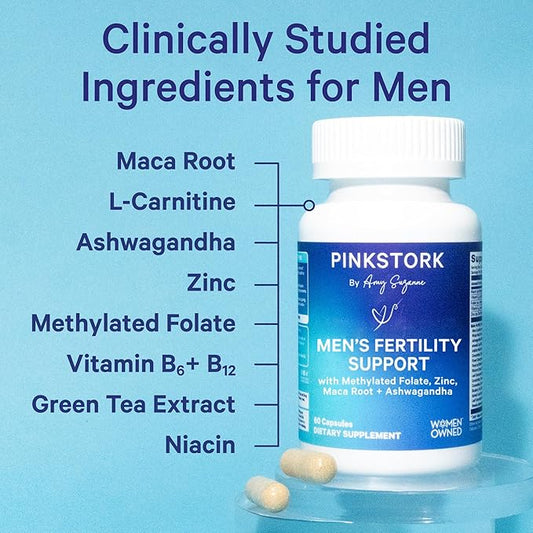 Blue Stork Fertility Supplements for Men - Supports Conception for Him - Male Prenatal Vitamins with Maca Root, Ashwagandha, Folate, B12 - Sperm Heath, Drive, Motility - 60 Capsules