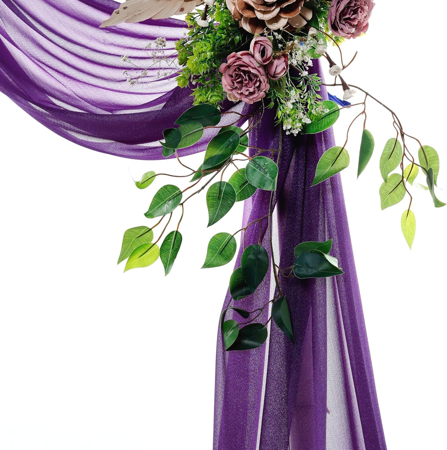 VDS Pack of 2 Panel (30 Inch X 50 Feet) Wedding Arch Draping Fabric Sheer Chiffon Fabric Drapery for Wedding Ceremony Reception Swag Backdrop Canopy Chuppah ARBO Altars Decoration (Purple)