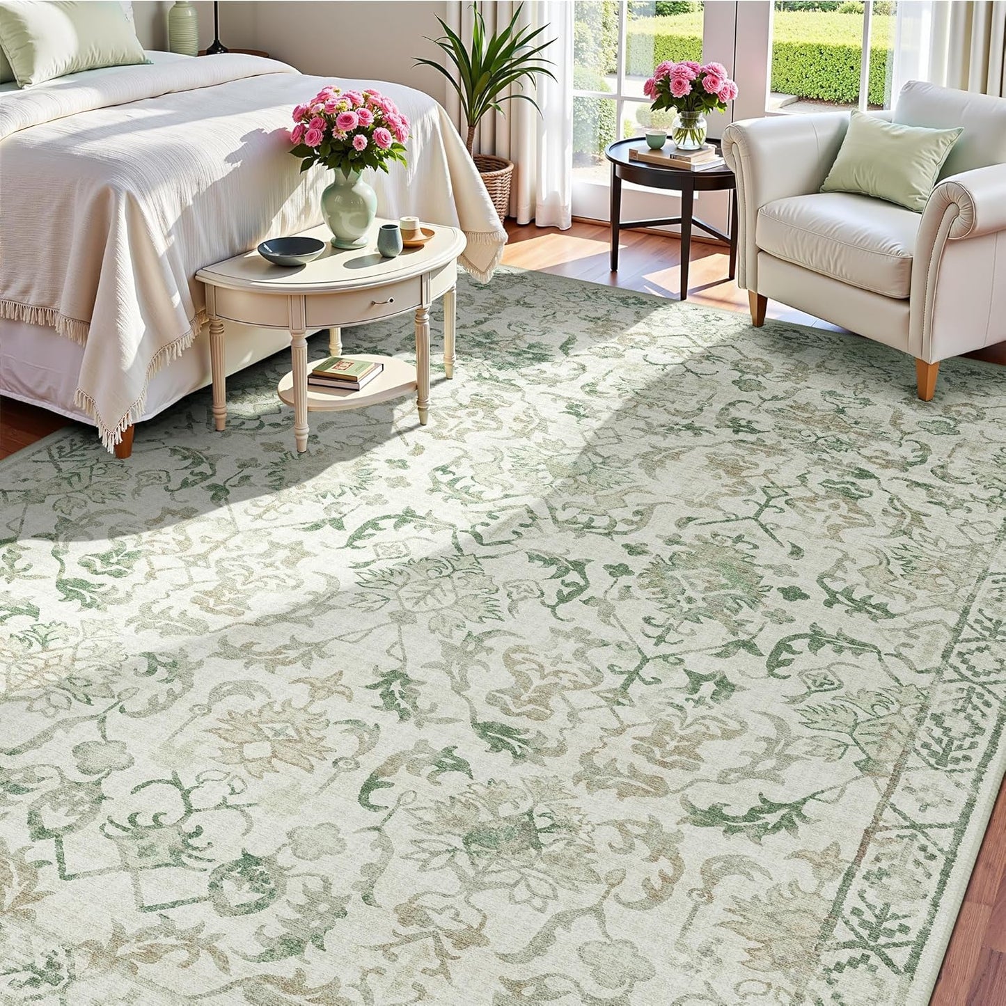 Deerly Green Area Rugs 9x12 for Living Room Soft Non-Slip, Large Bedroom Rug Vintage Dining Room Rug Tribal Farmhouse Carpet for Dining Room Office Green