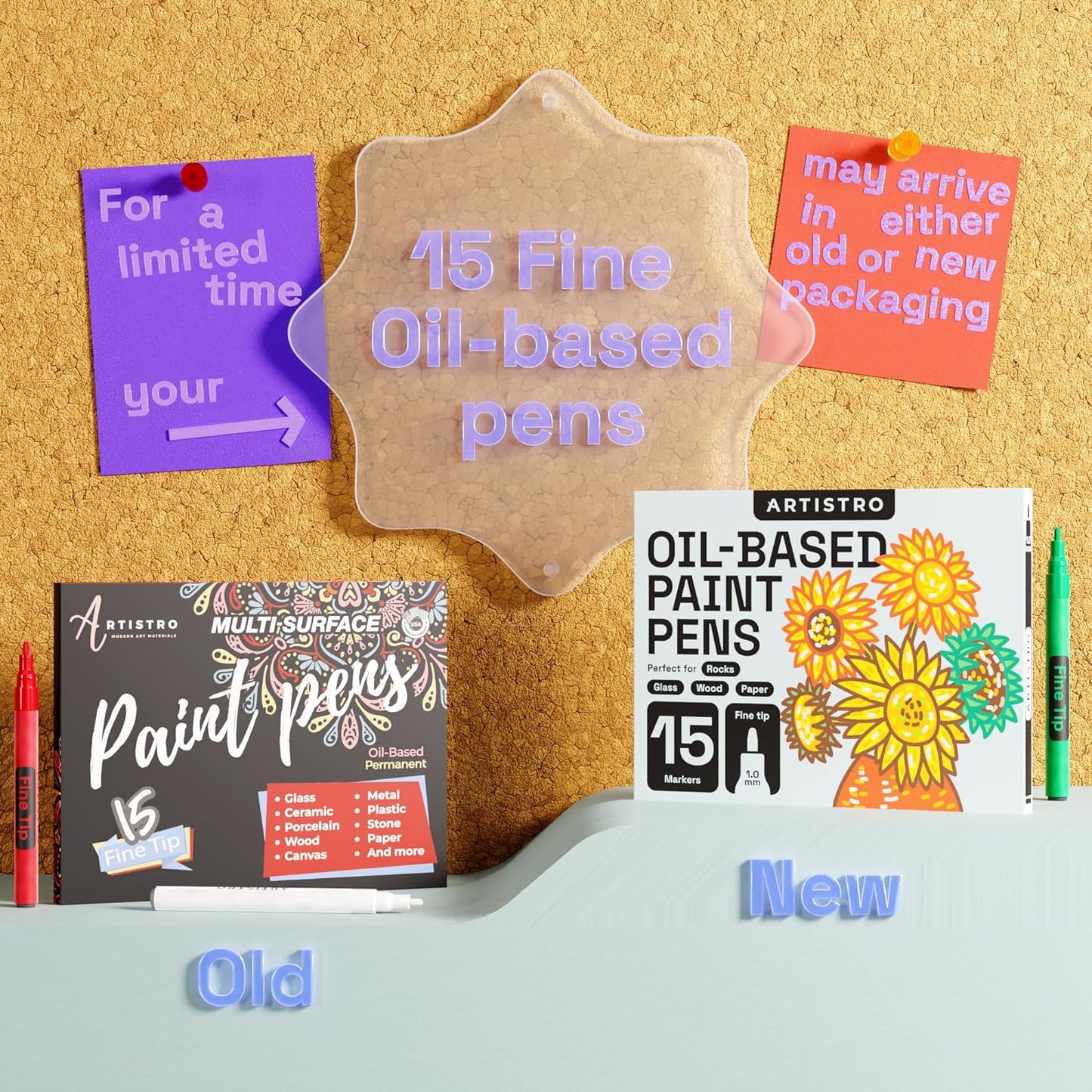 ARTISTRO 15 Oil-Based Permanent Paint Markers - Set of Fine Tip Markers for Wood, Rock, Fabric, Glass, Ceramic, Metal, Plastic, and More - Quick Dry, Waterproof, Permanent