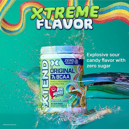 Xtend Original BCAA Powder Airheads Rainbow Berry Flavor, 7g BCAA and 2.5g L-Glutamine, Sugar Free Post Workout Muscle Recovery Drink with Amino Acids for Men & Women, 30 Servings