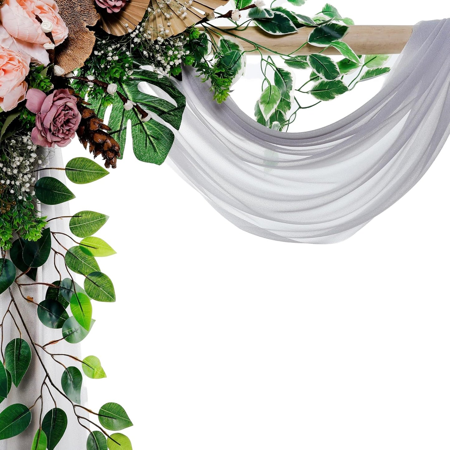 VDS Pack of 1 Panel (30 Inch X 30 Feet) Wedding Arch Draping Fabric Sheer Chiffon Fabric Drapery for Wedding Ceremony Reception Swag Backdrop Canopy Chuppah ARBO Altars Decoration (Cool Grey)