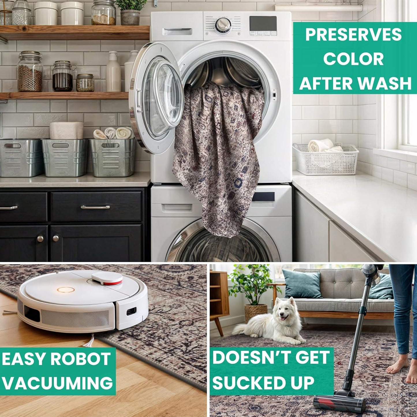 Bloom Rugs Washable Non-Slip 8' x 10' Rug - Light Tan/Blue Traditional Oriental Area Rug for Living Room, Bedroom, Dining Room, and Kitchen - Exact Size: 8' x 10'