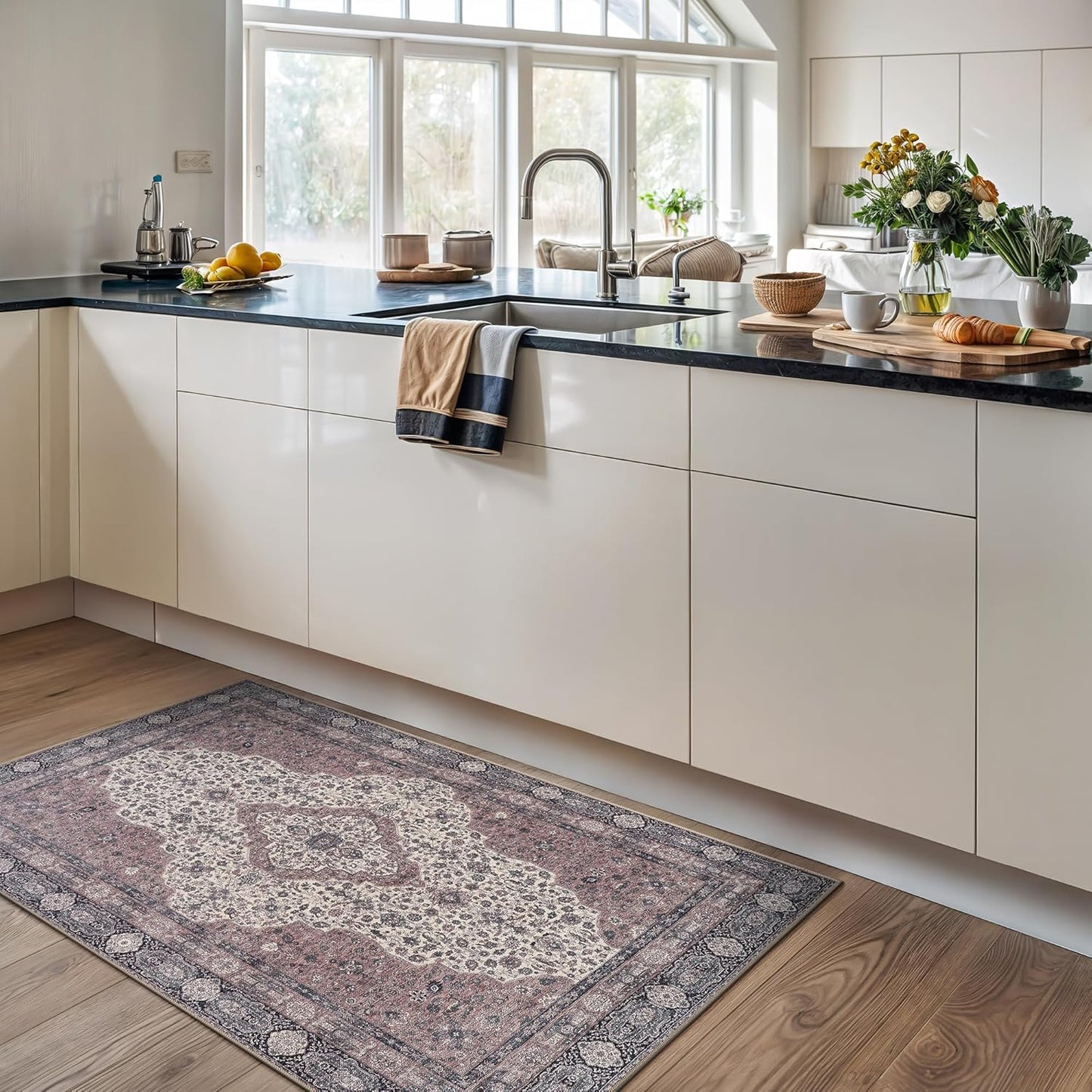 Bloom Rugs Washable Non-Slip 3' x 5' Rug - Cream/Green Traditional Medallion Area Rug for Living Room, Bedroom, Dining Room, and Kitchen - Exact Size: 3' x 5'