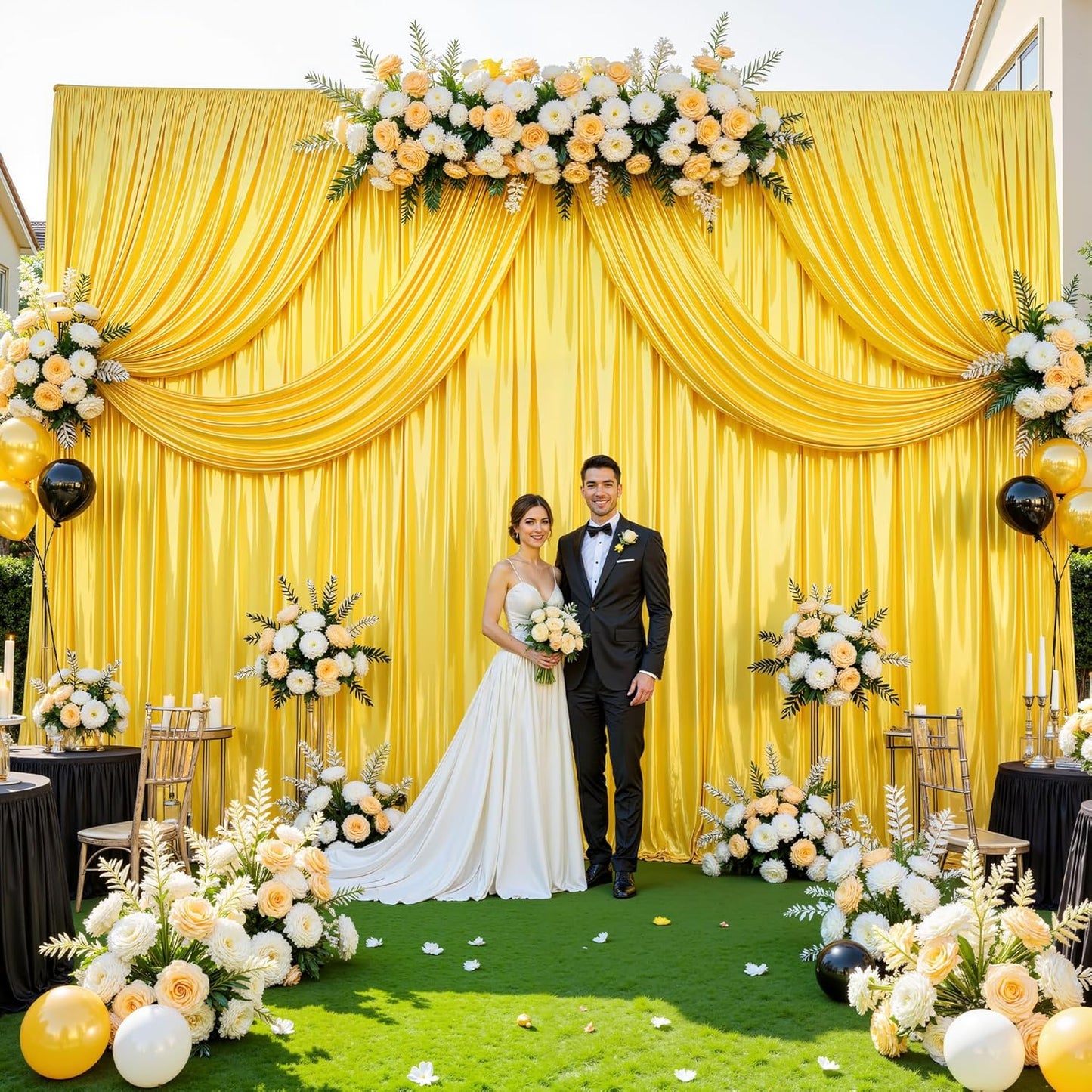 10x10 ft Yellow Gold Glitter Backdrop Curtain for Parties, Wrinkle Free Glitter Photo Backdrop Drapes 2 Panels 5x10FT Shimmer Back Drop Cloth for Wedding Birthday Stage Photography Background