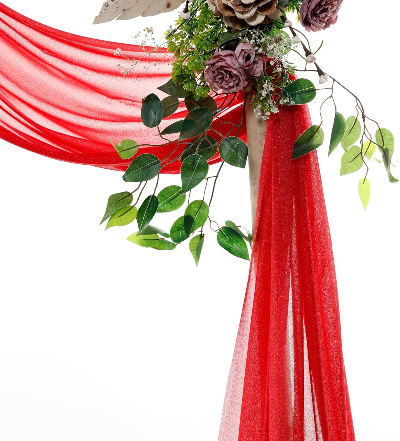 VDS Pack of 2 Panel (30 Inch X 30 Feet) Wedding Arch Draping Fabric Sheer Chiffon Fabric Drapery for Wedding Ceremony Reception Swag Backdrop Canopy Chuppah ARBO Altars Decoration (Red)