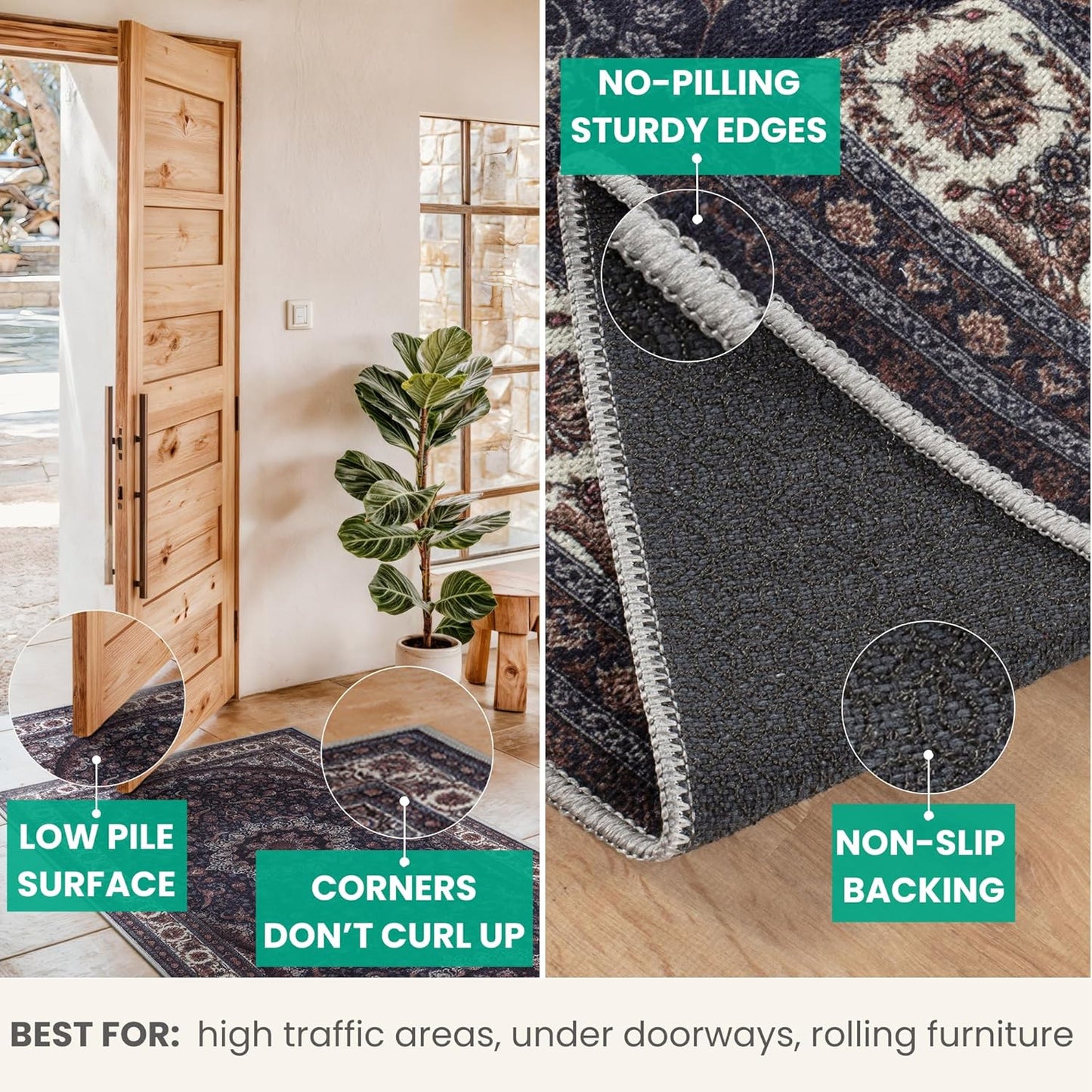 Bloom Rugs Washable Non-Slip 9' x 12' Rug - Navy Traditional Medallion Area Rug for Living Room, Bedroom, Dining Room, and Kitchen - Exact Size: 9' x 12'