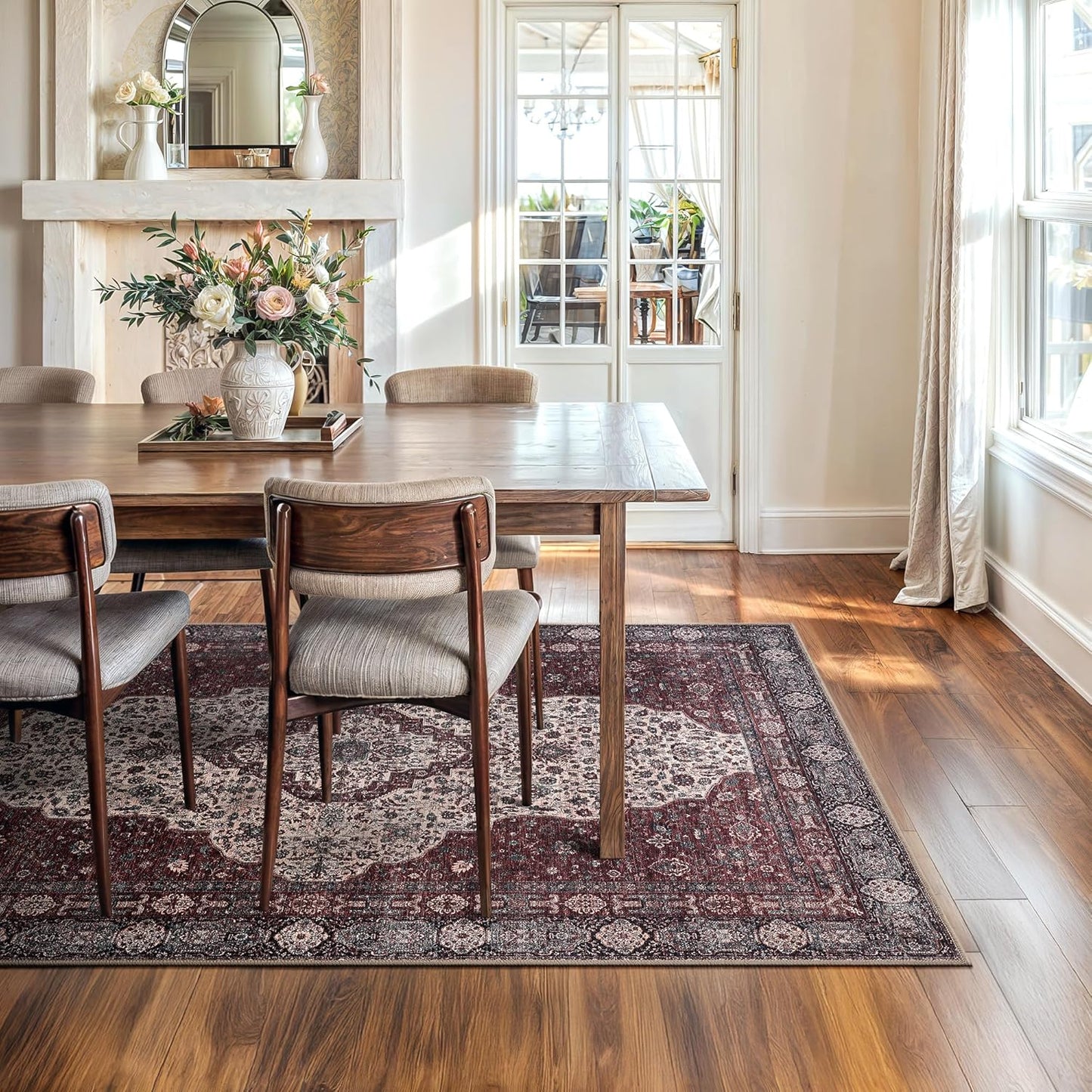 Bloom Rugs Washable Non-Slip 6' x 9' Rug - Red/Green/Cream Traditional Medallion Area Rug for Living Room, Bedroom, Dining Room, and Kitchen - Exact Size: 6' x 9'