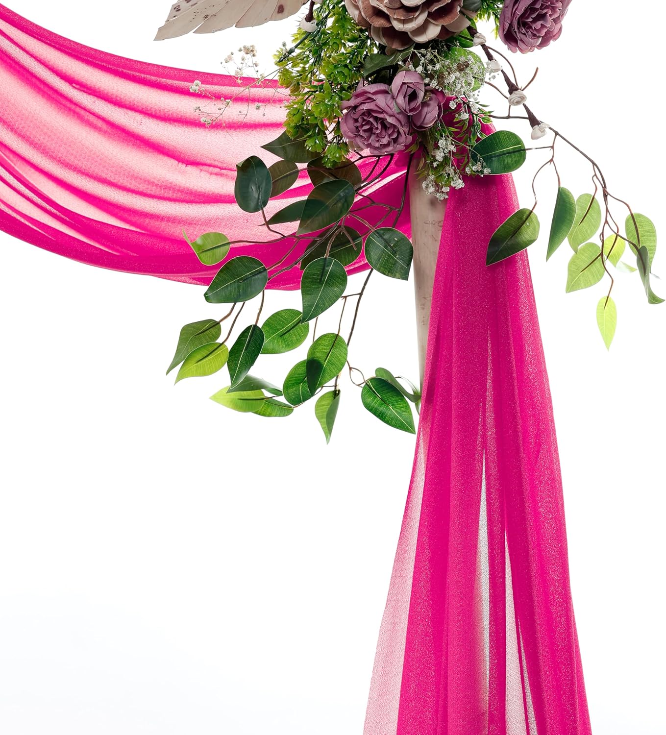 VDS Pack of 1 Panel (30 Inch X 40 Feet) Wedding Arch Draping Fabric Sheer Chiffon Fabric Drapery for Wedding Ceremony Reception Swag Backdrop Canopy Chuppah ARBO Altars Decoration (Hot Pink)