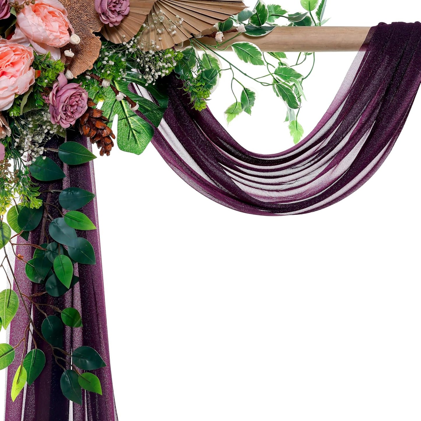 VDS Pack of 2 Panel (30 Inch X 20 Feet) Wedding Arch Draping Fabric Sheer Chiffon Fabric Drapery for Wedding Ceremony Reception Swag Backdrop Canopy Chuppah ARBO Altars Decoration (Eggplant)