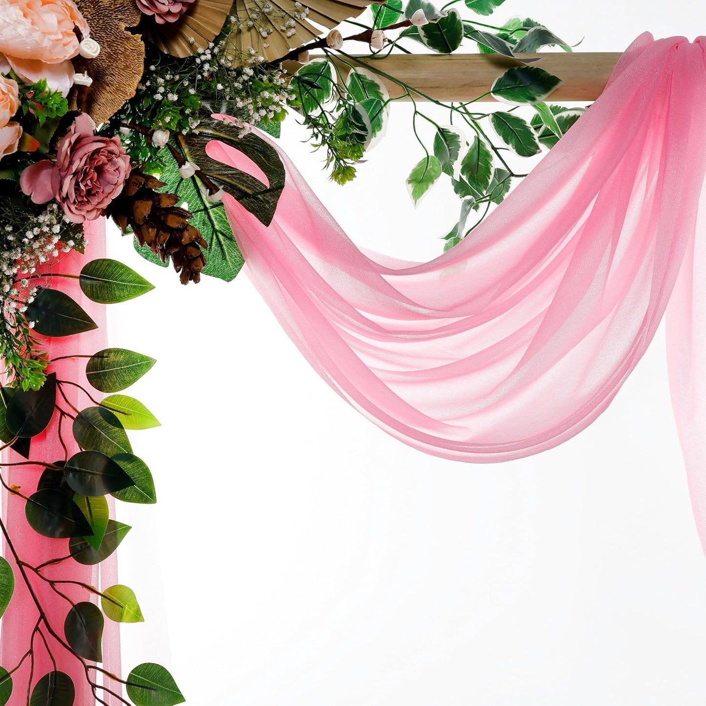 VDS Pack of 2 Panel (30 Inch X 100 Feet) Wedding Arch Draping Fabric Sheer Chiffon Fabric Drapery for Wedding Ceremony Reception Swag Backdrop Canopy Chuppah ARBO Altars Decoration (Coral)