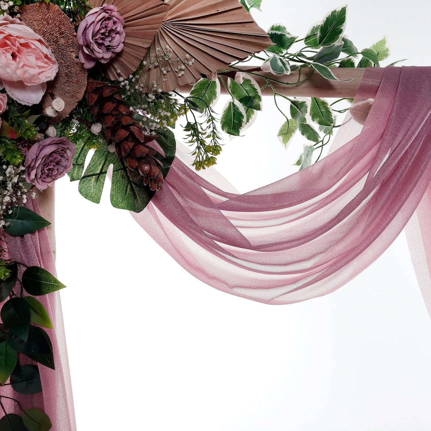 VDS Pack of 1 Panel (30 Inch X 40 Feet) Wedding Arch Draping Fabric Sheer Chiffon Fabric Drapery for Wedding Ceremony Reception Swag Backdrop Canopy Chuppah ARBO Altars Decoration (Mauva)