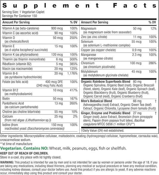 Rainbow Light Mens One High Potency Daily Multivitamin, Vegetarian, 150 ct., Package May Vary
