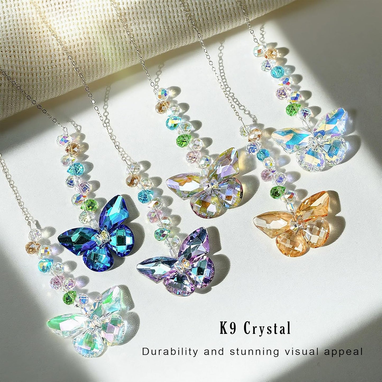 HDCRYSTALGIFTS 6PCS Crystal Butterfly Suncatchers for Window Hanging Ornaments, Rainbow Maker Sun Catchers Indoor Window Wedding Garden Home Decor Gifts