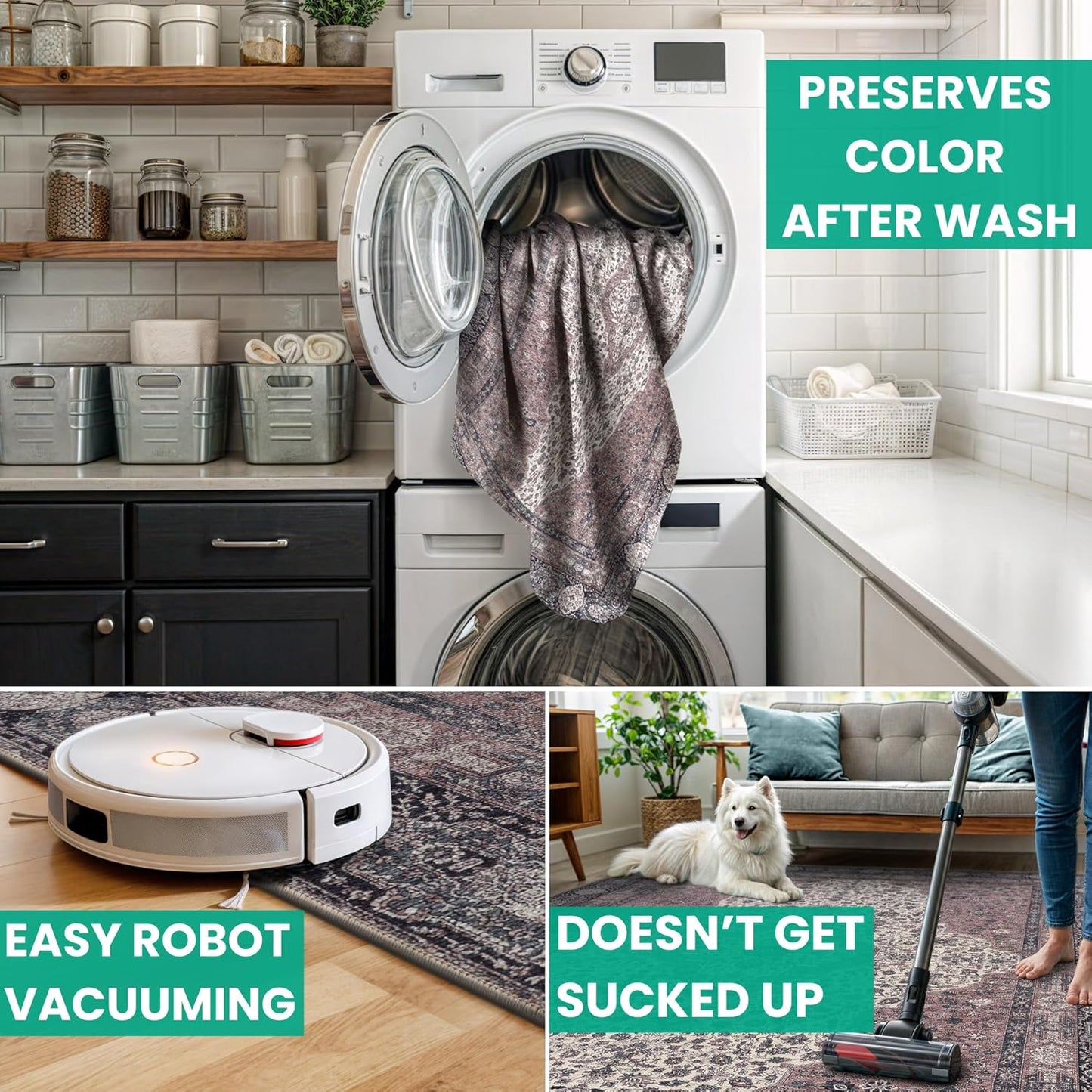 Bloom Rugs Washable Non-Slip 10 ft Runner - Cream/Green Traditional Medallion Runner for Entryway, Hallway, Bathroom, and Kitchen - Exact Size: 2.5' x 10'