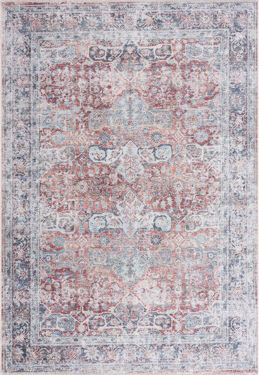 Bloom Rugs Caria Washable Non-Slip 5x7 Rug - Brick/Dark Blue Traditional Area Rug for Living Room, Bedroom, Dining Room, and Kitchen - Exact Size: 5' x 7'