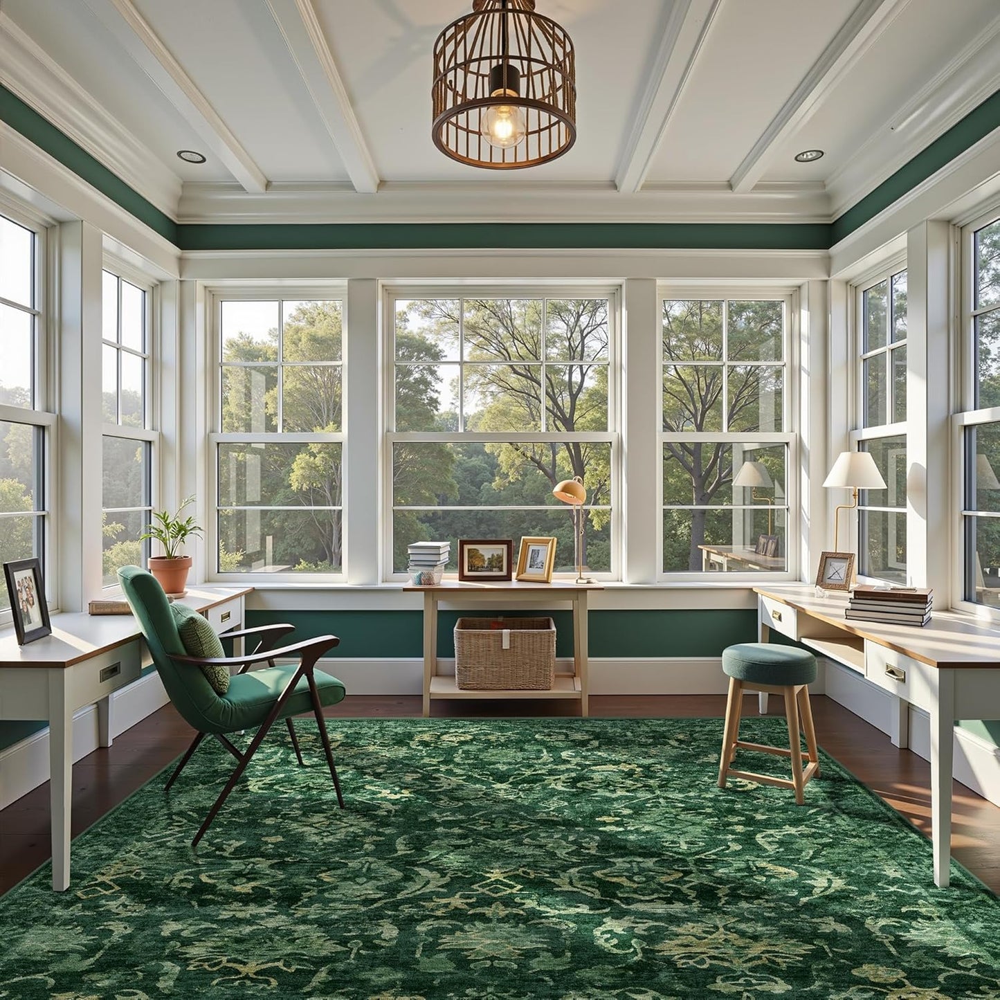 Dark Green Extra Large Area Rug 10x14 for Living Room, Distressed Washable Rug for Dining Room Bedroom, Anti-Slip Low-Pile and Soft Accent Rug Farmhouse Office Home Decor Light Green