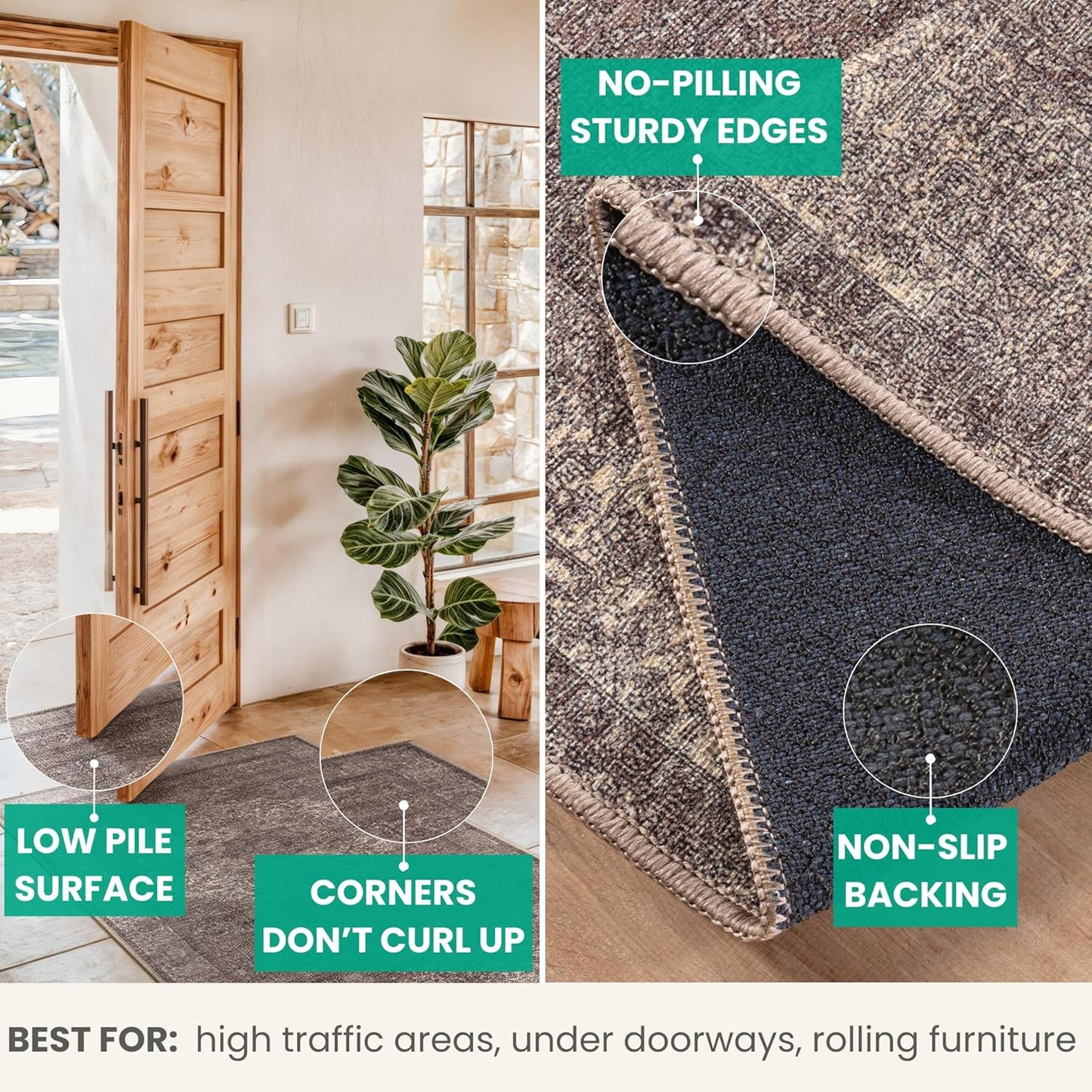 Bloom Rugs Washable Non-Slip 4' x 6' Rug - Taupe/Beige Traditional Medallion Area Rug for Living Room, Bedroom, Dining Room, and Kitchen - Exact Size: 4' x 6'