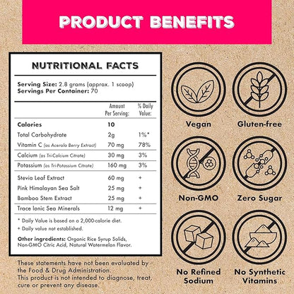 Superieur Electrolytes – Plant Based Electrolyte Supplement w/Sea Minerals for Hydration & Recovery – Keto Friendly, Non-GMO, Zero Sugar, Vegan Healthy Sports Drink Powder – Watermelon (70 Servings)
