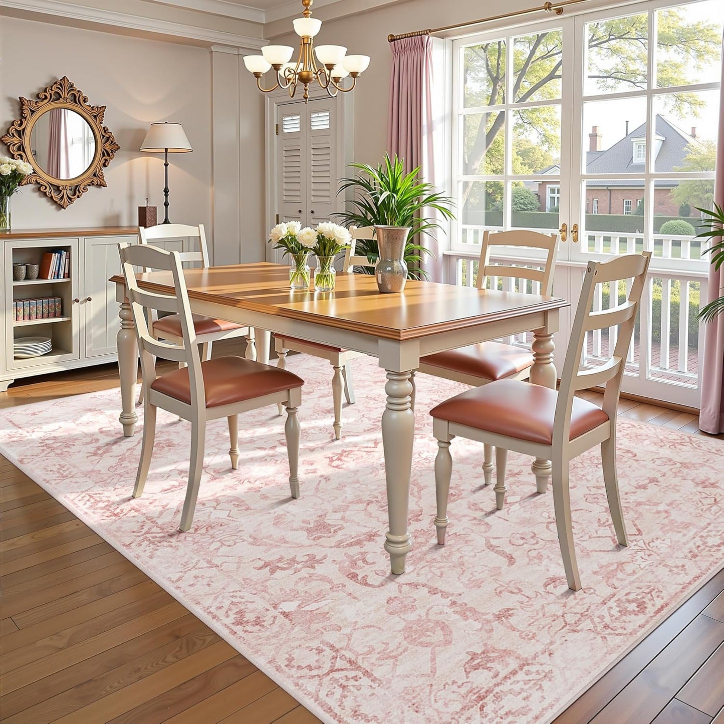 Pink Area Rugs 6x9 for Living Room, Washable Vintage Rugs for Bedroom, Distressed Throw Rug, Non Slip Rug Carpet for Bedroom Dining