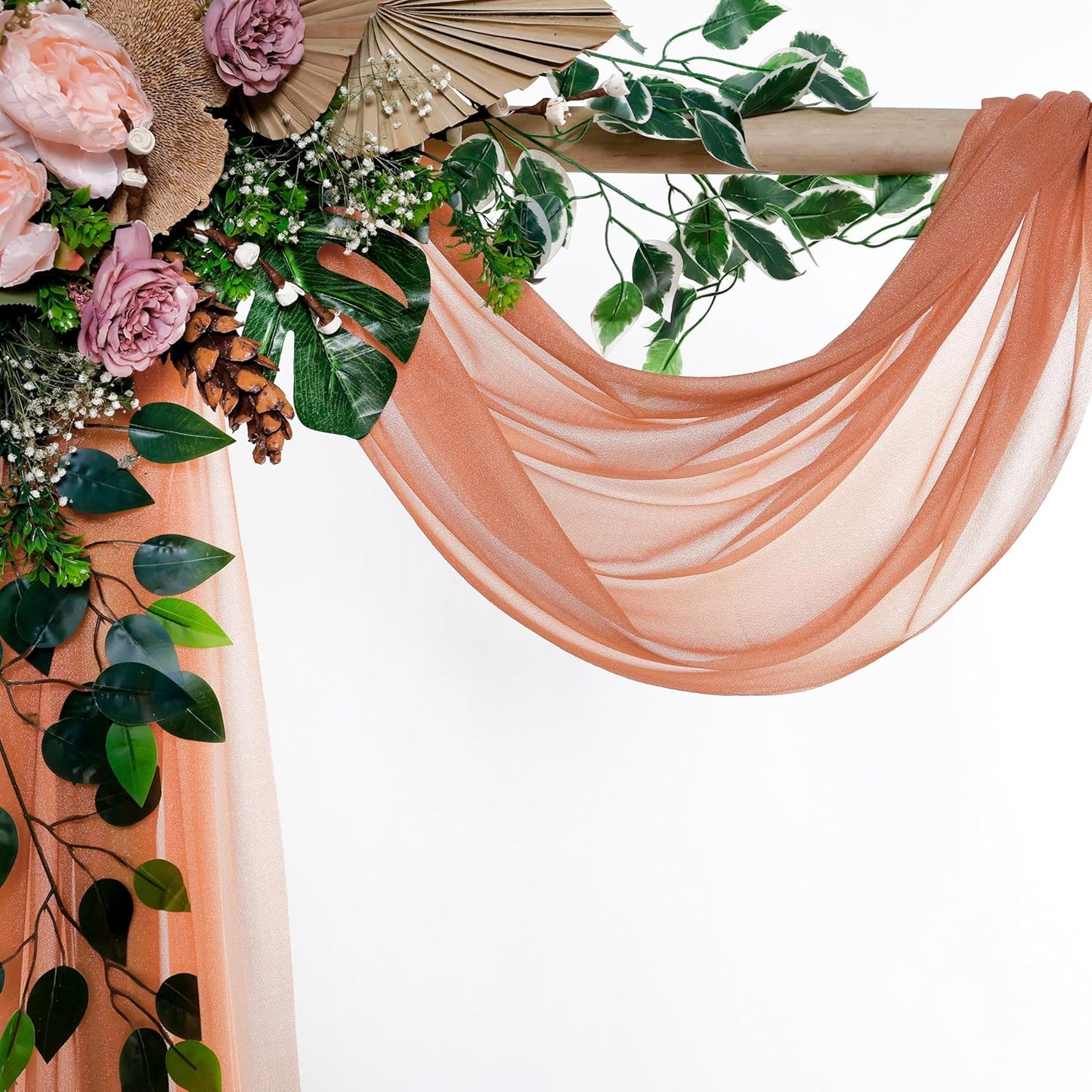 VDS Pack of 1 Panel (30 Inch X 40 Feet) Wedding Arch Draping Fabric Sheer Chiffon Fabric Drapery for Wedding Ceremony Reception Swag Backdrop Canopy Chuppah ARBO Altars Decoration (Coral Peach)