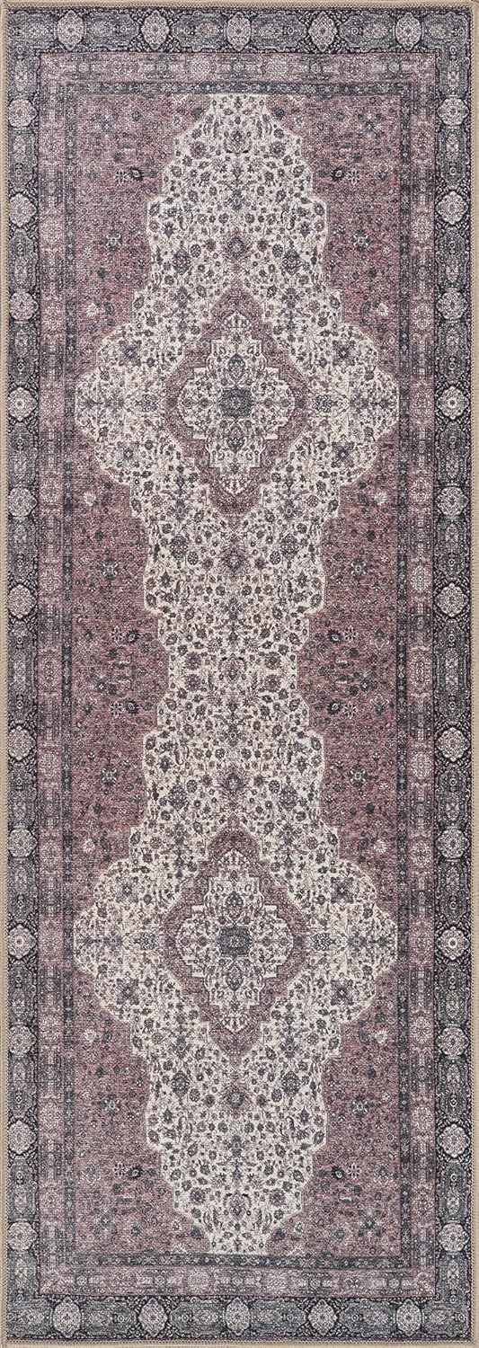 Bloom Rugs Washable Non-Slip 7 ft Runner - Cream/Green Traditional Medallion Runner for Entryway, Hallway, Bathroom, and Kitchen - Exact Size: 2.5' x 7'