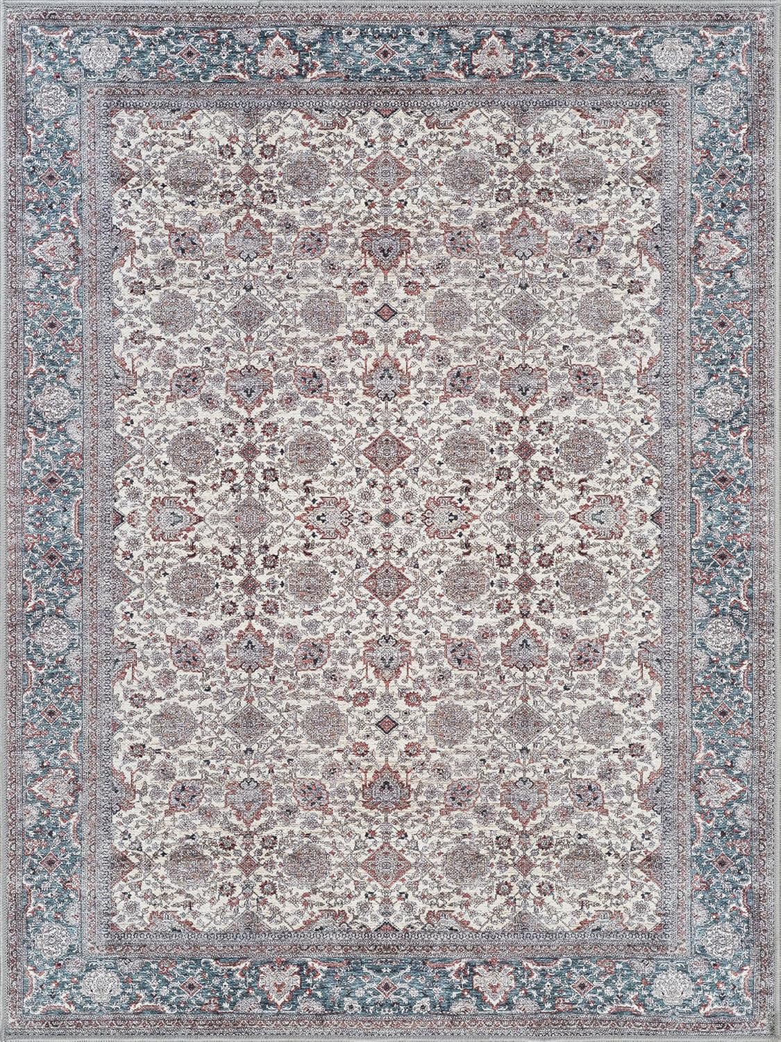 Bloom Rugs Washable Non-Slip 8' x 10' Rug - Teal/Blue/Beige Traditional Oriental Area Rug for Living Room, Bedroom, Dining Room, and Kitchen - Exact Size: 8' x 10'
