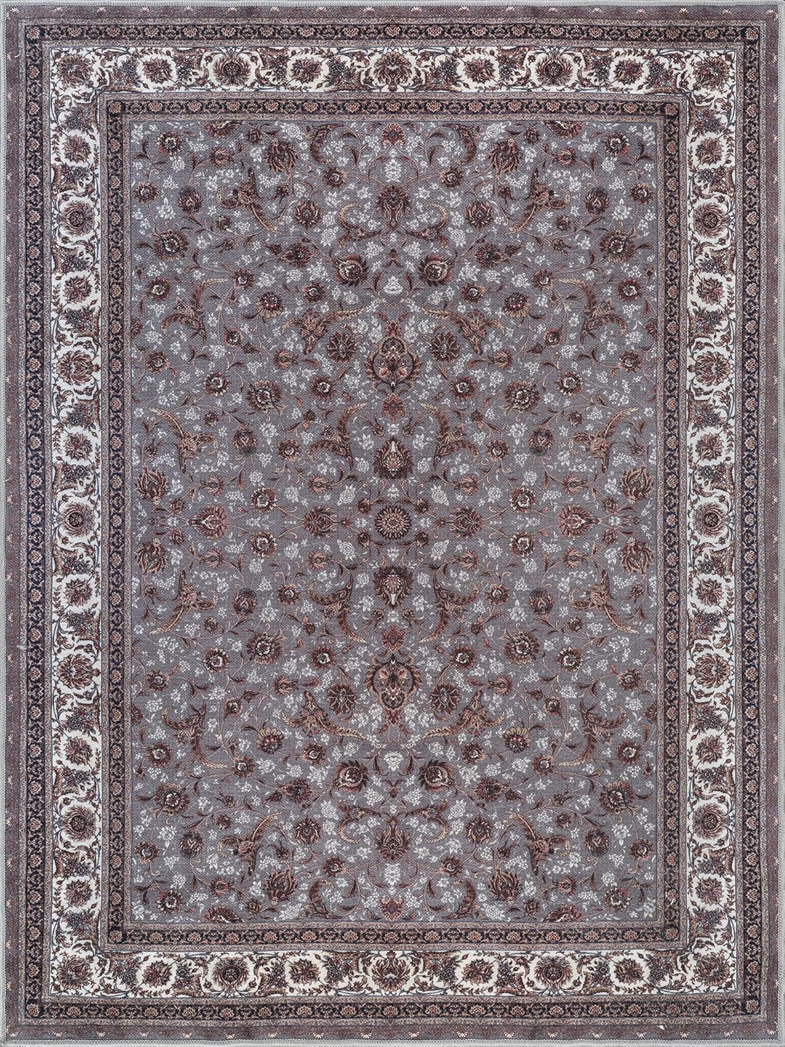 Bloom Rugs Washable Non-Slip 6' x 9' Rug - Slate Gray Traditional Oriental Area Rug for Living Room, Bedroom, Dining Room, and Kitchen - Exact Size: 6' x 9'